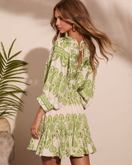 Coastal Aura Paisley Print Drawstring Mini Dress