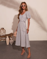 Daylight Muse Striped Belted Midi Dress