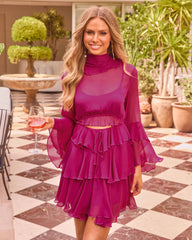 Paradise Pending Tiered Ruffle Mock Neck Mini Dress