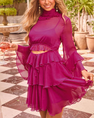 Paradise Pending Tiered Ruffle Mock Neck Mini Dress
