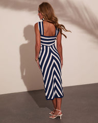 Coastal Americana Striped Halter Neck Midi Dress