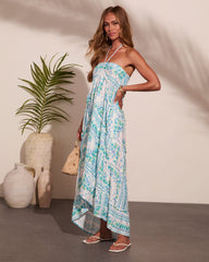 Summer Cottage Floral Halter Neck High Low Maxi Dress