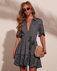 Sailor Sweetheart Linen Blend Waist Tie Mini Shirt Dress