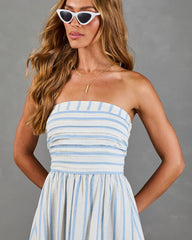 Telma Striped Strapless Fit and Flare Midi Dress