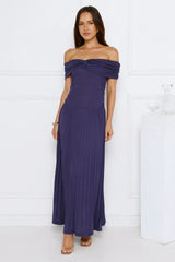 Nikita Off Shoulder Ribbed Maxi Dress Navy