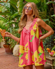 Sunveil Nectar Cotton Tropical Floral Lace Trim Mini Dress