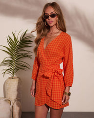 Roselynne Gingham Wrap Tie Mini Dress