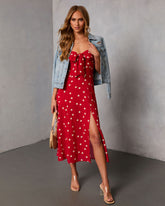 Eirah Strapless Cut Out Polka Dot Midi Dress