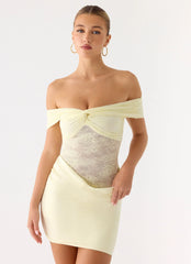Either Way Off Shoulder Mini Dress - Yellow