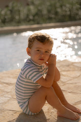 Kurzärmeliges Schwimmshirt Stripes Surf Blue | Little Dutch