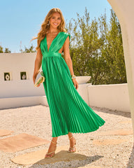Resort Society Pleated Satin Maxi Dress