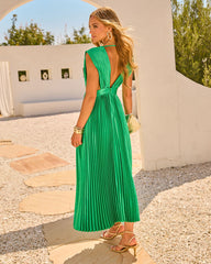 Resort Society Pleated Satin Maxi Dress