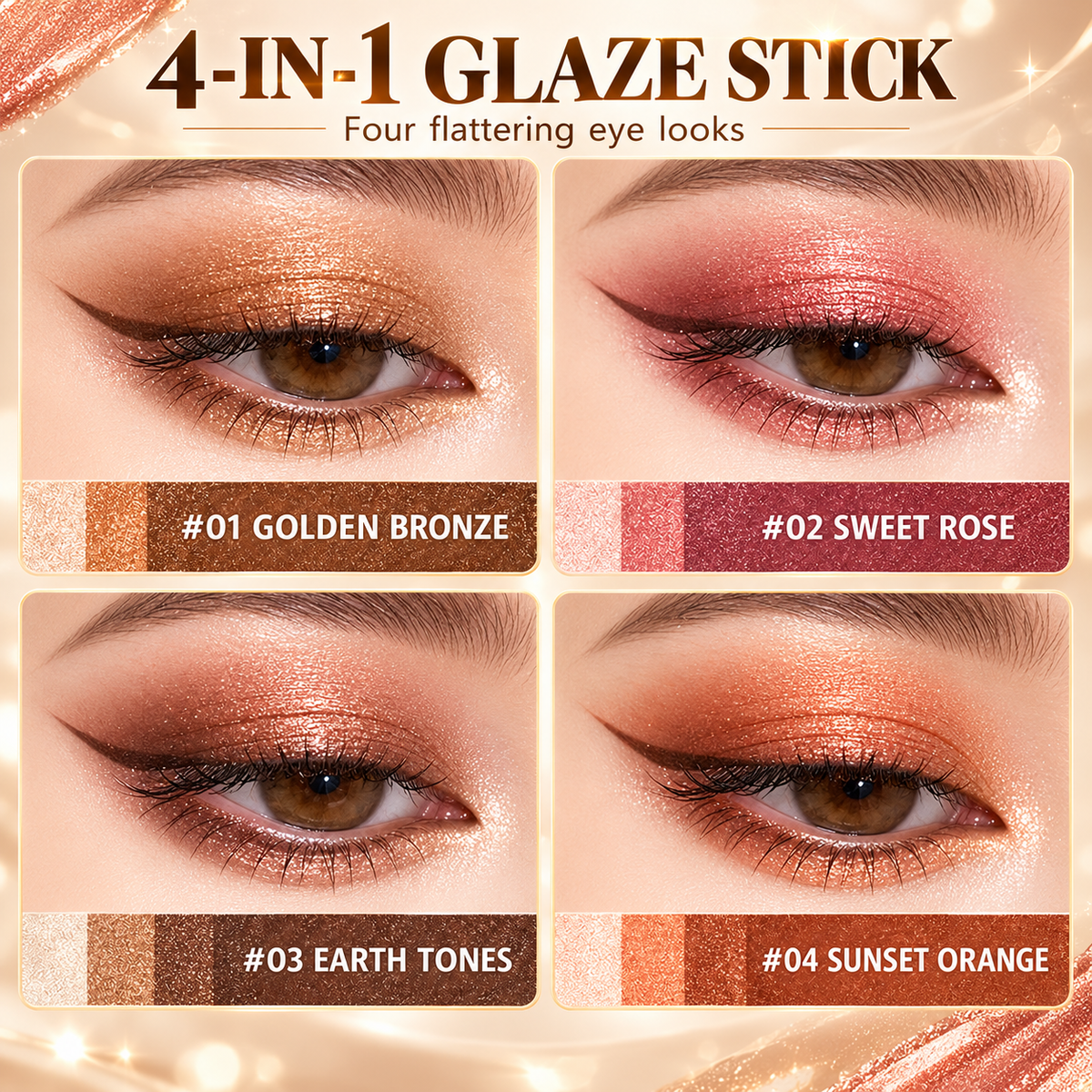 4-piece-4-Color Gradient Eyeshadow Stick Set – Creamy, Shimmer & Blendable