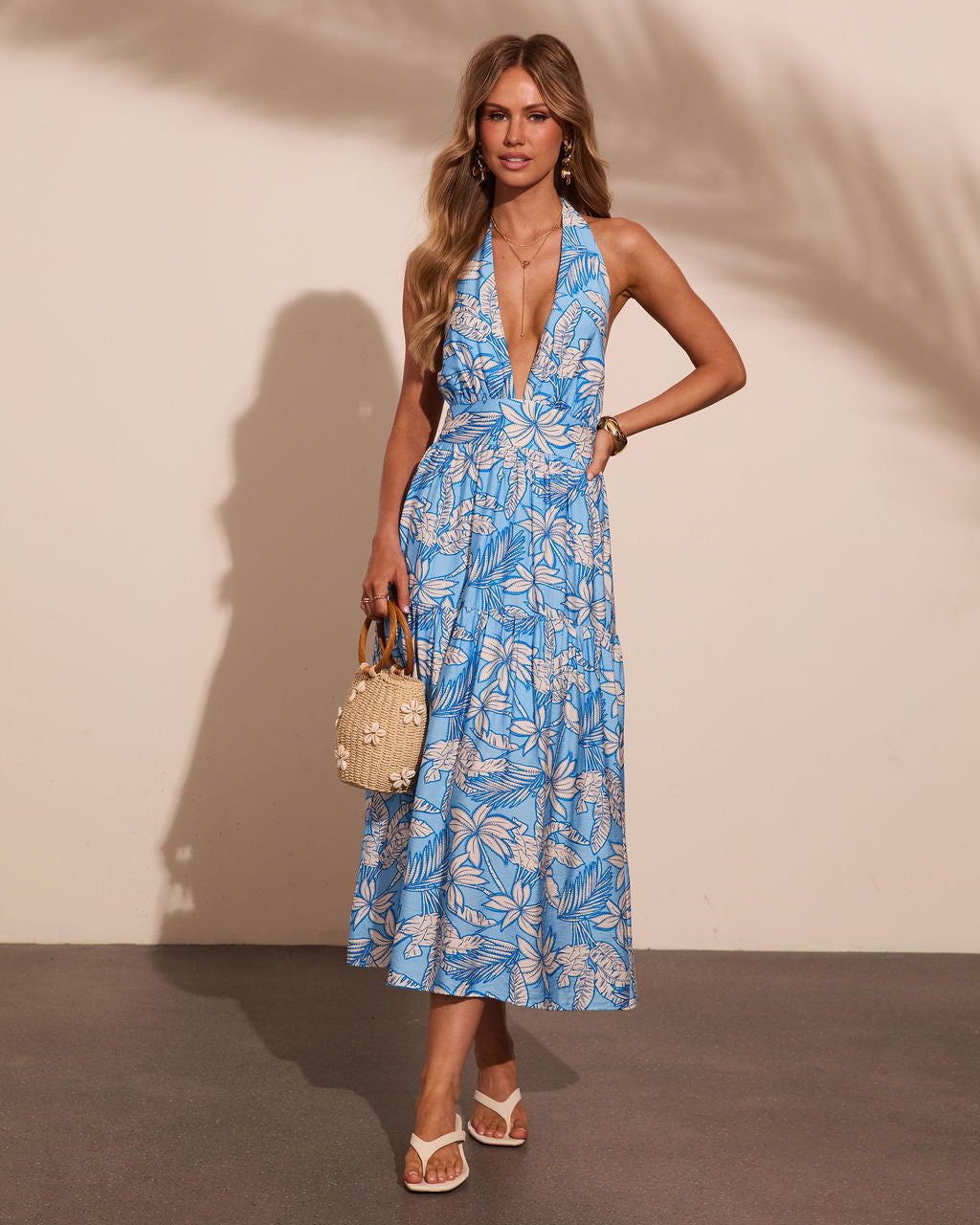 Sunset Society Tropical Print Halter Neck Maxi Dress
