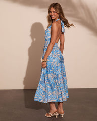 Sunset Society Tropical Print Halter Neck Maxi Dress