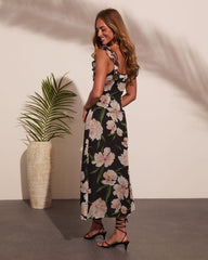 Warm Petals Chiffon Floral Midi Dress
