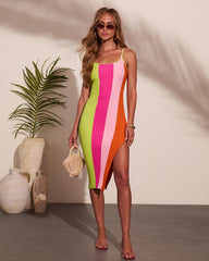 Maliah Ribbed Knit Color Block Midi Dress