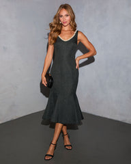 Indre Tweed Embellished Trim Fishtail Midi Dress