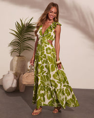 Poppy Paradise Tropical Floral Cut Out Maxi Dress