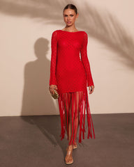 Secret Terrace Fringe Crochet Maxi Dress