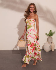 Tropic Mood Strapless Floral Print Maxi Dress