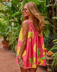 Sunveil Nectar Cotton Tropical Floral Lace Trim Mini Dress