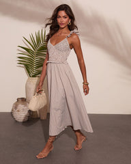 Sun Weathered Smocked Striped Midi Dress