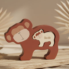 Personalisierbares Trixie Babypuzzle Herr Affe aus Holz mit Gravur – zweiteiliges Holzpuzzle für Kinder ab 18 Monaten