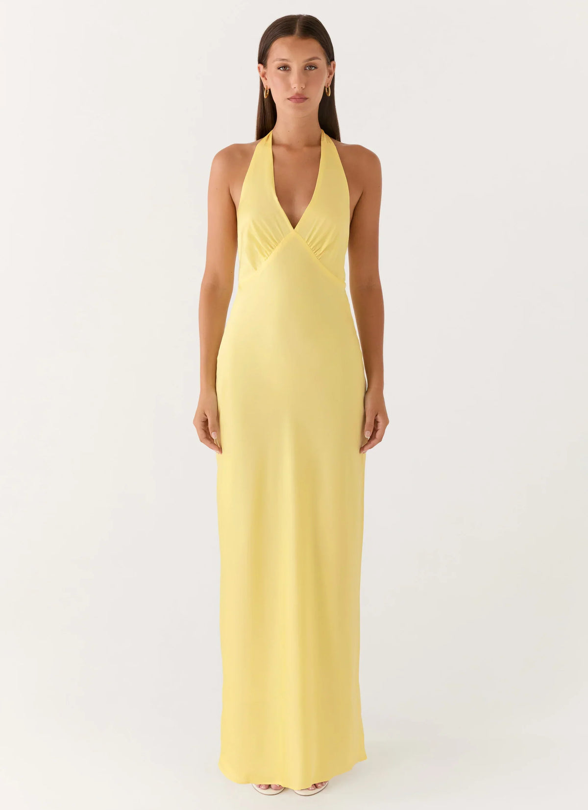 Heavy Hearted Satin Maxi Dress - Lemon