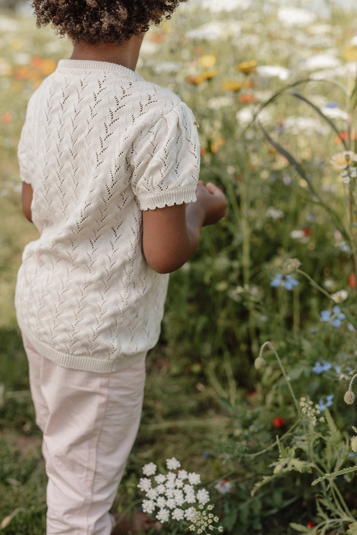 Kurzarm-Strickpullover Creme Gr. 74 bis 98 von Little Dutch