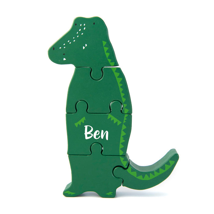 Trixie Holz-Puzzlefigur Herr Krokodil personalisierbar mit Druck – nachhaltiges Tierpuzzle zum Zusammensetzen