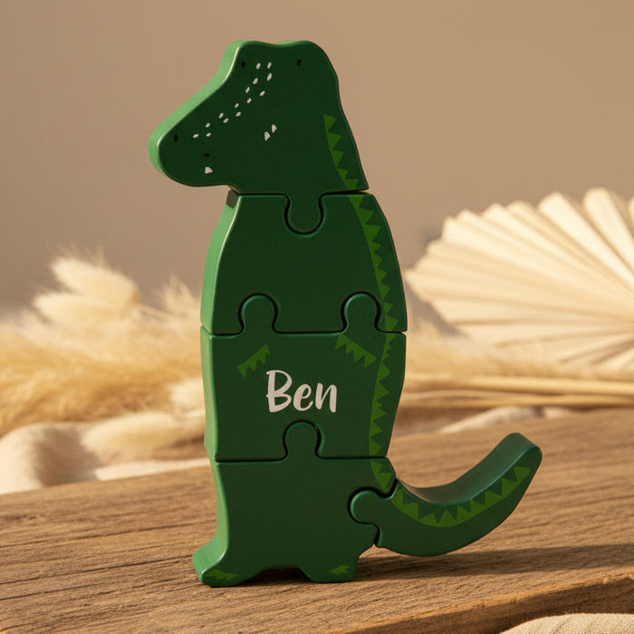 Personalisierte Trixie Holz-Puzzlefigur Herr Krokodil mit Druck – Tierpuzzle zur Förderung motorischer und kognitiver Fähigkeiten