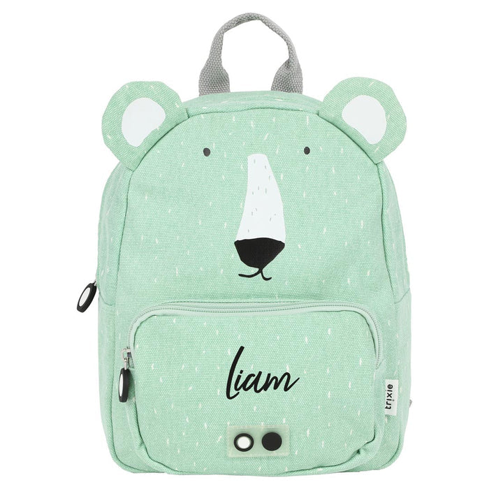 Personalisierter Trixie Kinder-Rucksack Herr Eisbär in Mint mit Name – Rucksack mit Polarbärmotiv für Kindergarten und Ausflüge
