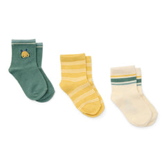 Little Dutch Socken-Set Forest Friends Größe 17–19 für 6–12 Monate – drei Paar Babysocken in Grün, Gelb-Weiß und Weiß