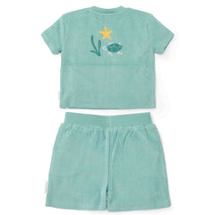 T-Shirt und Shorts Seashells and Stripes Surf Blue | Little Dutch