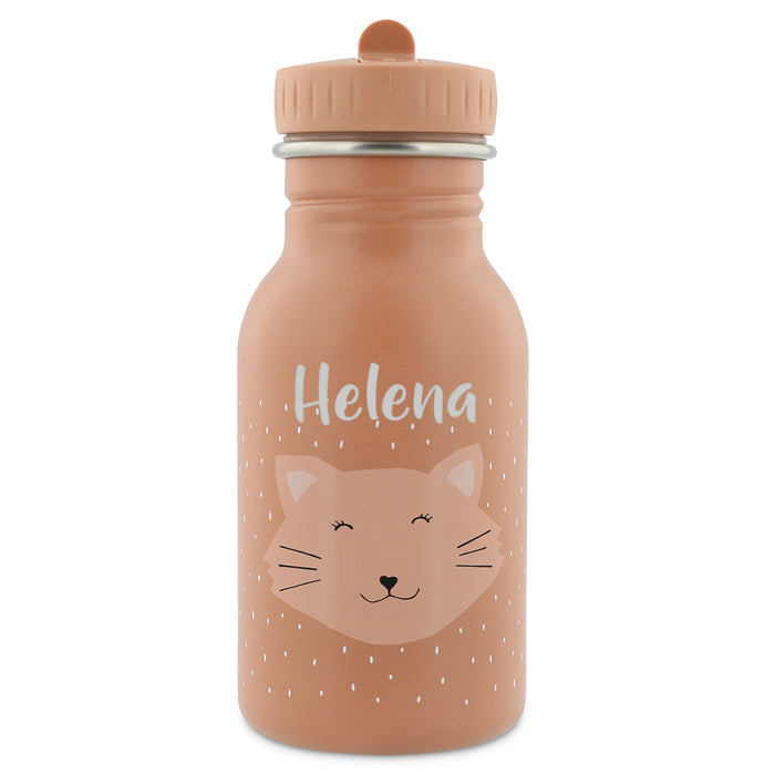 Trixie Kinder-Trinkflasche Frau Katze 350 ml personalisiert mit Namen – leichte Edelstahlflasche mit Katzenmotiv und Tragekordel