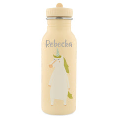 Trixie Kinder-Trinkflasche Frau Einhorn 500 ml personalisiert mit Namen – Edelstahlflasche mit Einhornmotiv und Tragekordel