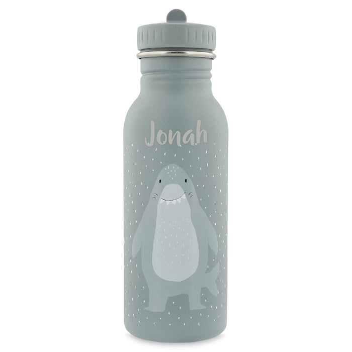 Personalisierte Trixie Trinkflasche Herr Hai 500 ml in Blau mit Name – Edelstahl-Kinderflasche mit Haimotiv und Tragekordel
