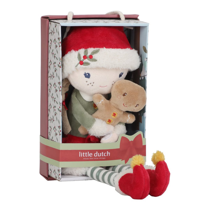 Weihnachtspuppe Rosa mit festlicher Kleidung – Detailansicht