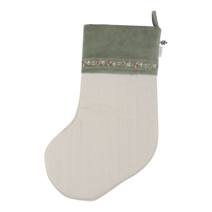 Detailansicht des bestickten Little Dutch Weihnachtsstrumpfs in Grün